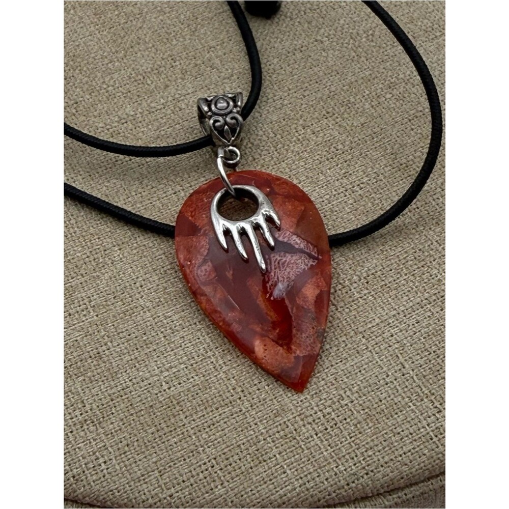 Handcrafted Orange Teardrop Pendant Necklace with Silver Accent